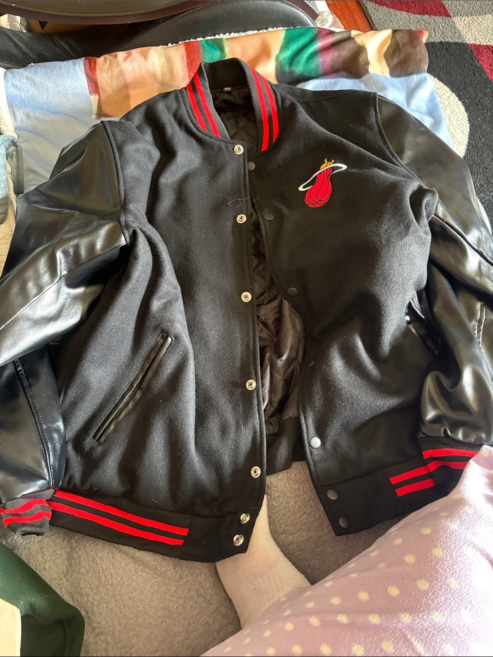 Miami Heat Black Wool & Leather Varsity Jacket with Red Trim